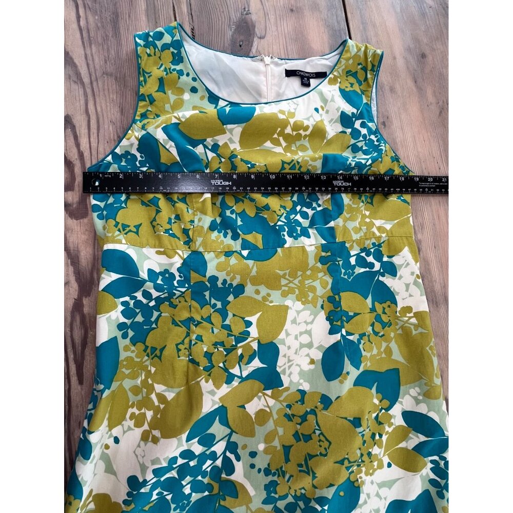 Y2K Chadwicks Shift Dress Womens 14 Green Floral Sleeveless Lined - Picture 5 of 7